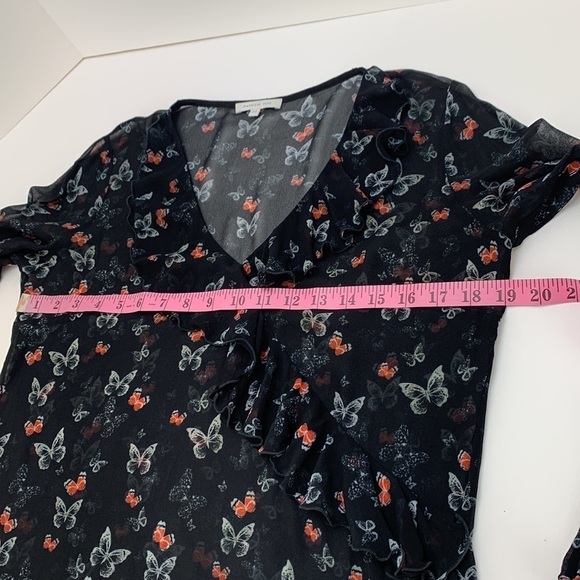 Patrizia Pepe Black Sheer Butterfly Print Ruffle Trim Top Size 44 (small… - Picture 10 of 16